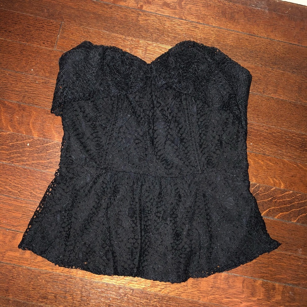 Black strapless lace Anthropologie shirt with bow in front